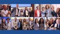 A collage of photos of alumni and faculty, posed and unposed